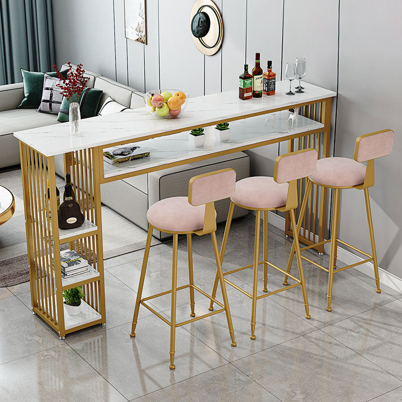 Glam Indoor Bar Dining Table Marble Rectangle Bar Stool Table