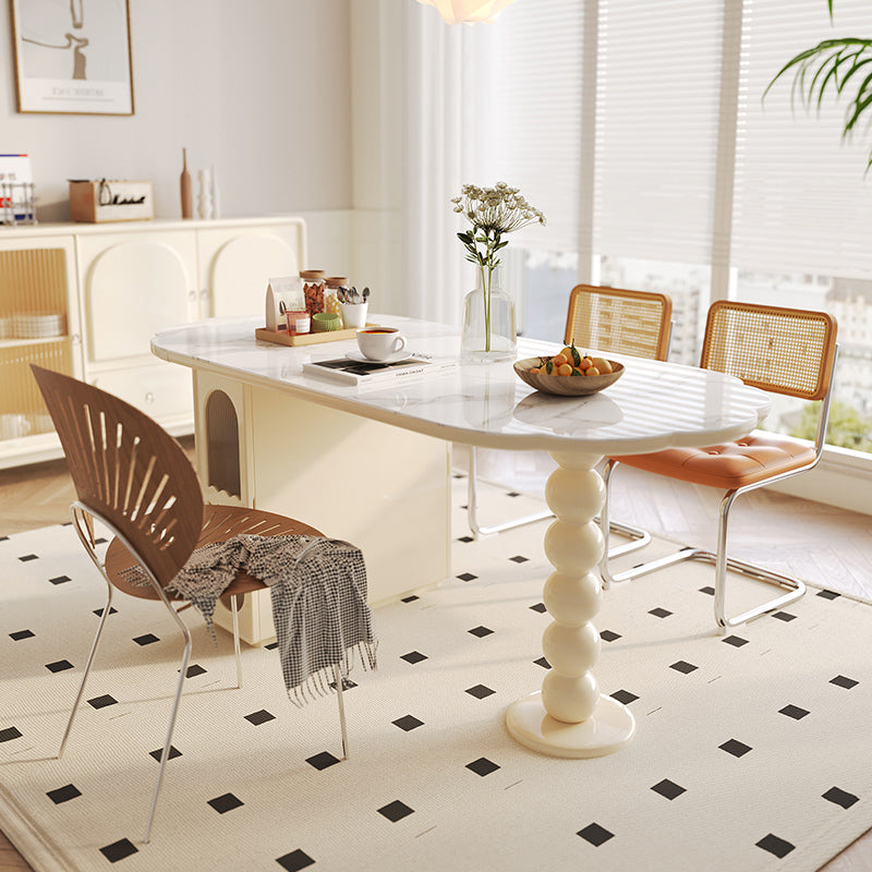 Modern Free Form Dining Table for Kitchen White Dinette Table with Storage