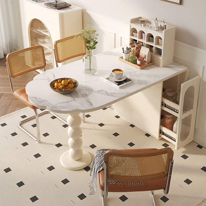 Modern Free Form Dining Table for Kitchen White Dinette Table with Storage