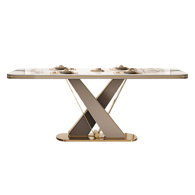 Glossy Beige Dinette Table with Metal Base Modern Dining Table for Home