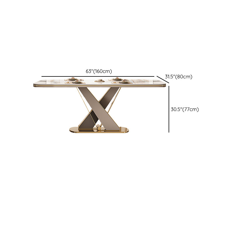 Glossy Beige Dinette Table with Metal Base Modern Dining Table for Home