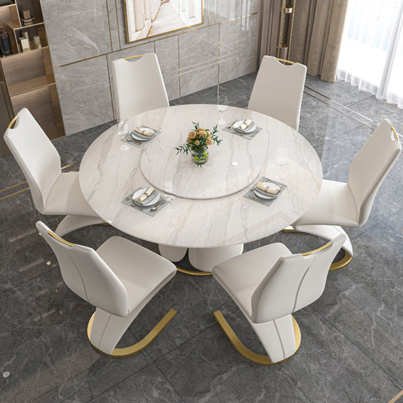 Glossy White Stone Dinette Table with Pedestal Modern Dining Table for Home