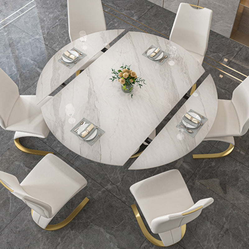 Glossy White Stone Dinette Table with Pedestal Modern Dining Table for Home