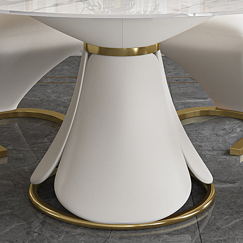 Glossy White Stone Dinette Table with Pedestal Modern Dining Table for Home