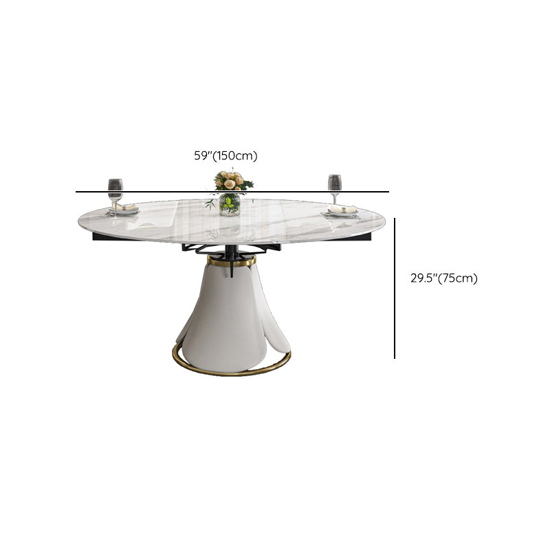 Glossy White Stone Dinette Table with Pedestal Modern Dining Table for Home