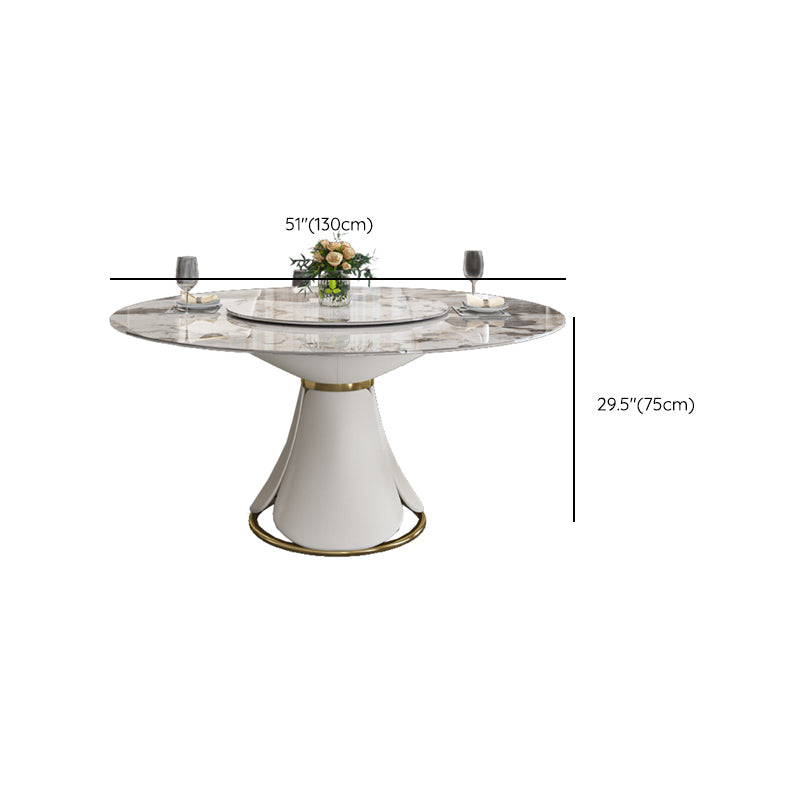 Glossy White Stone Dinette Table with Pedestal Modern Dining Table for Home