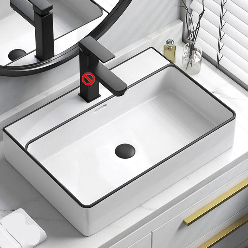 Bathroom Ceramic Sink Rectangular Rod Single Handle Faucet Sink