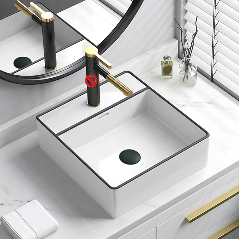 Bathroom Ceramic Sink Rectangular Rod Single Handle Faucet Sink