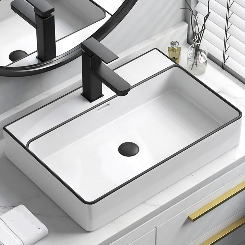 Bathroom Ceramic Sink Rectangular Rod Single Handle Faucet Sink