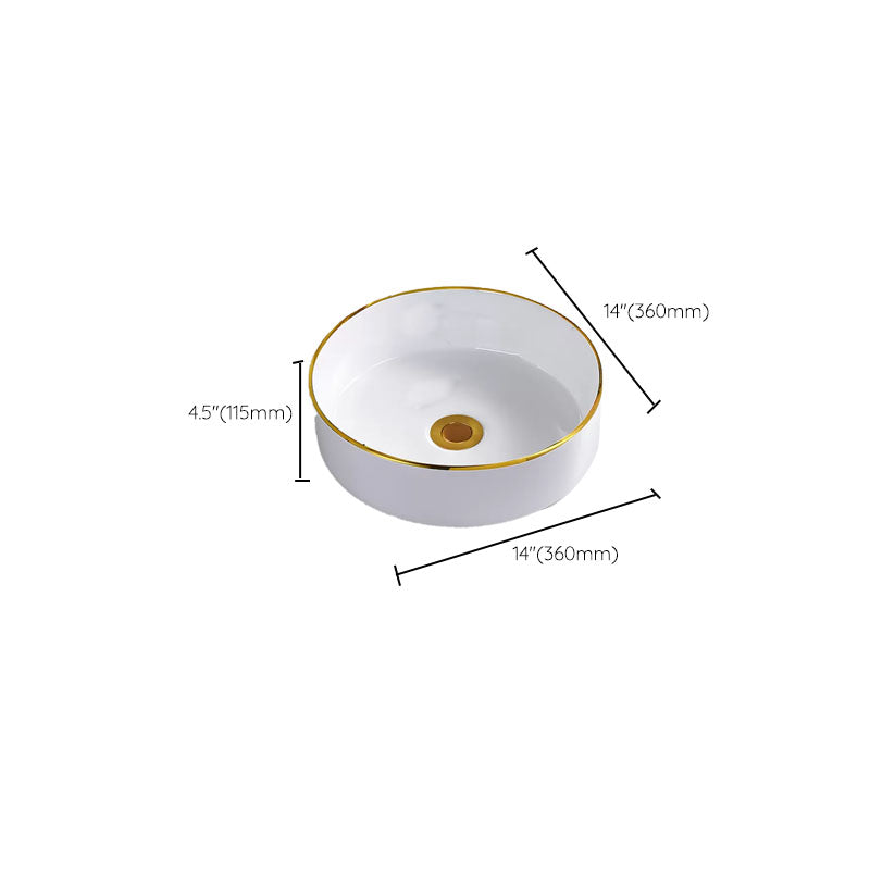 Round Bathroom Sink Ceramic Washroom Sink with Rod Handle Faucet