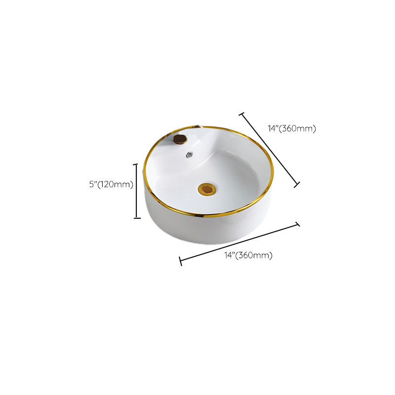 Round Bathroom Sink Ceramic Washroom Sink with Rod Handle Faucet