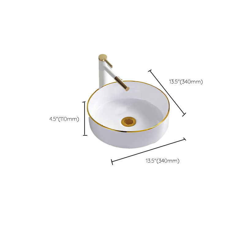 Round Bathroom Sink Ceramic Washroom Sink with Rod Handle Faucet