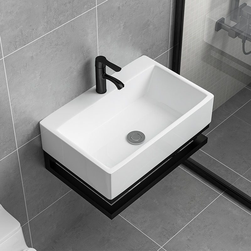 Bathroom Sink Ceramic White Wall-mounted Rod Handle Faucet Sink