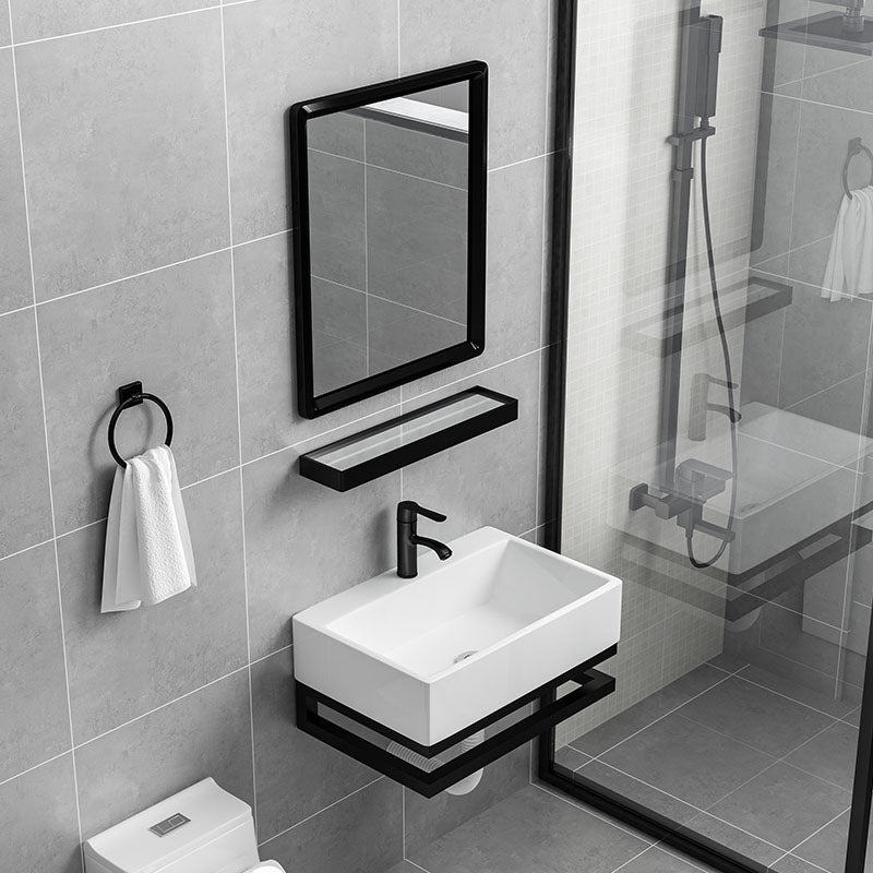 Bathroom Sink Ceramic White Wall-mounted Rod Handle Faucet Sink