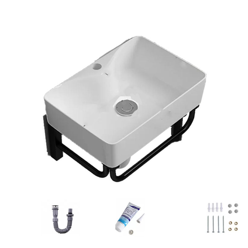 Bathroom Sink Ceramic White Wall-mounted Rod Handle Faucet Sink