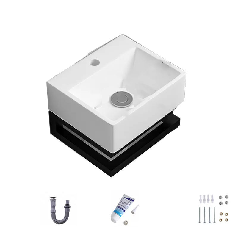 Bathroom Sink Ceramic White Wall-mounted Rod Handle Faucet Sink