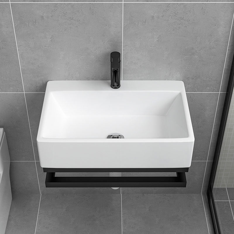 Bathroom Sink Ceramic White Wall-mounted Rod Handle Faucet Sink