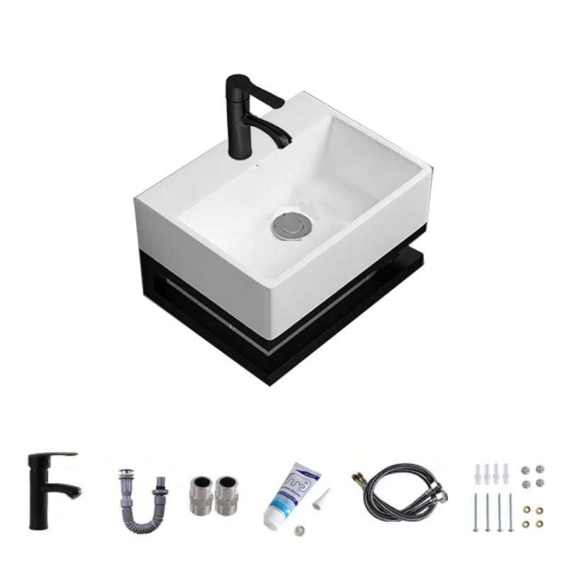 Bathroom Sink Ceramic White Wall-mounted Rod Handle Faucet Sink