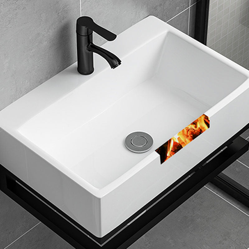 Bathroom Sink Ceramic White Wall-mounted Rod Handle Faucet Sink