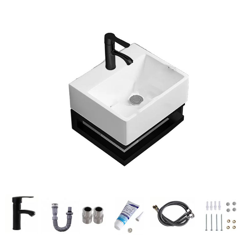 Bathroom Sink Ceramic White Wall-mounted Rod Handle Faucet Sink