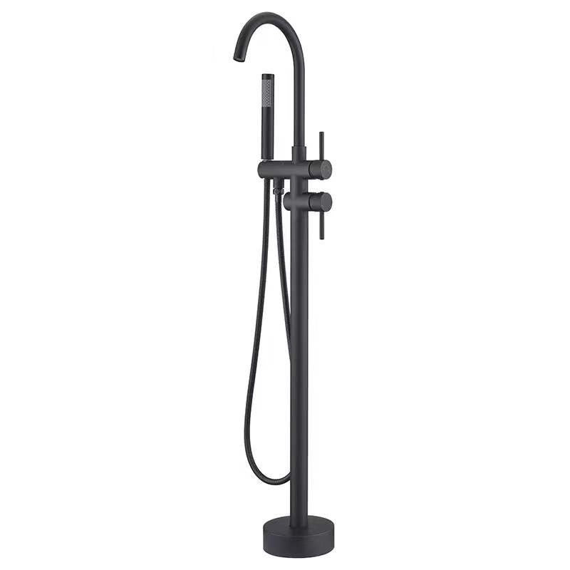 Brass Freestanding Tub Filler with Hose Floor Mounted Bathroom Faucet