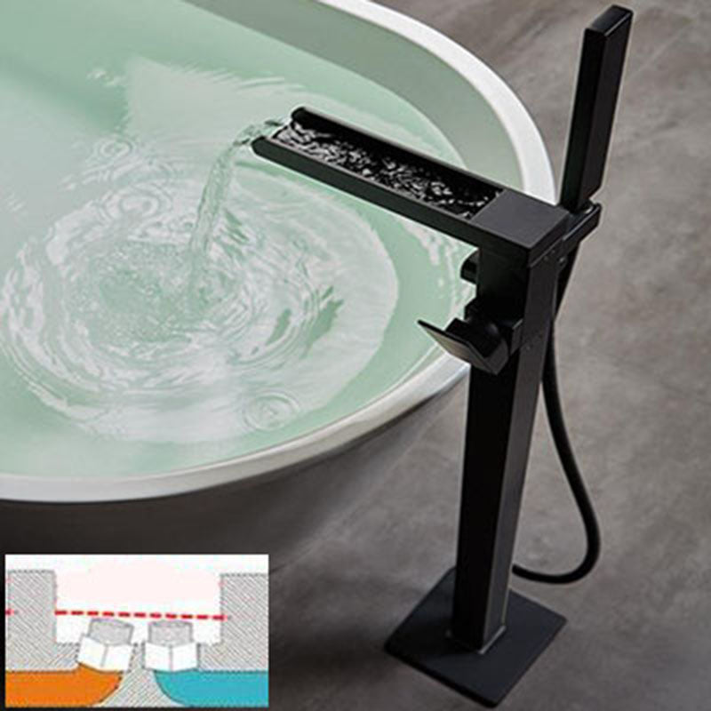 Brass Freestanding Tub Filler with Waterfall Spout Floor Mounted Bathroom Faucet