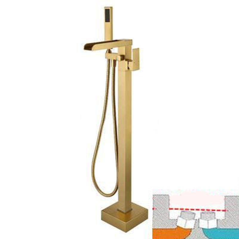 Brass Freestanding Tub Filler with Waterfall Spout Floor Mounted Bathroom Faucet