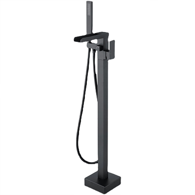 Modern Freestanding Tub Filler with Hand Shower Floor Mounted Bathroom Faucet