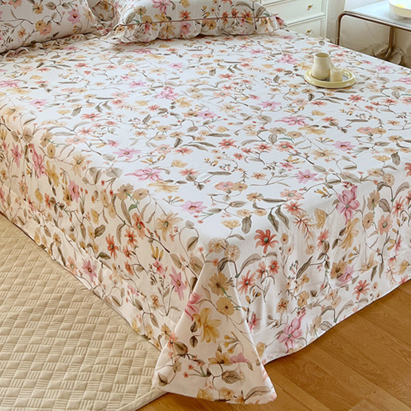 Floral Print Bed Sheet Set Modern Spring Cotton Fitted Sheet