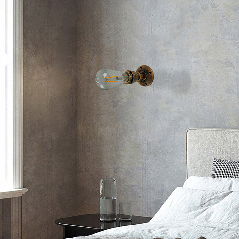 Industrial Metal Wall Sconce Pipe Shape Wall Light for Bedroom in Rust