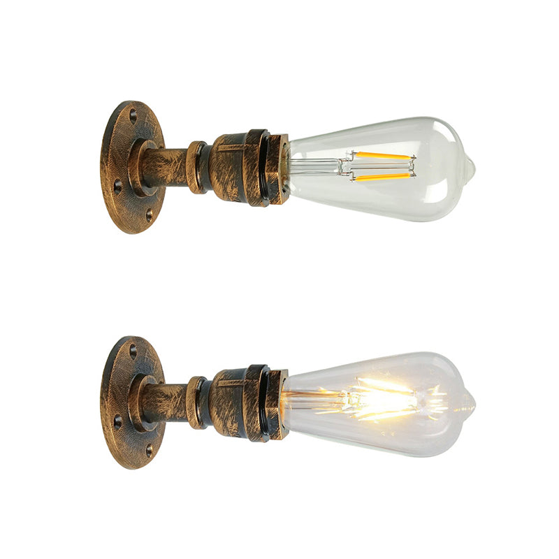 Industrial Metal Wall Sconce Pipe Shape Wall Light for Bedroom in Rust