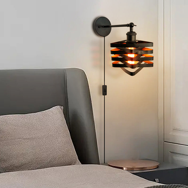 Black Modern Wall Sconce Triangle Shape Wall Light with Metal Shade for Bedroom