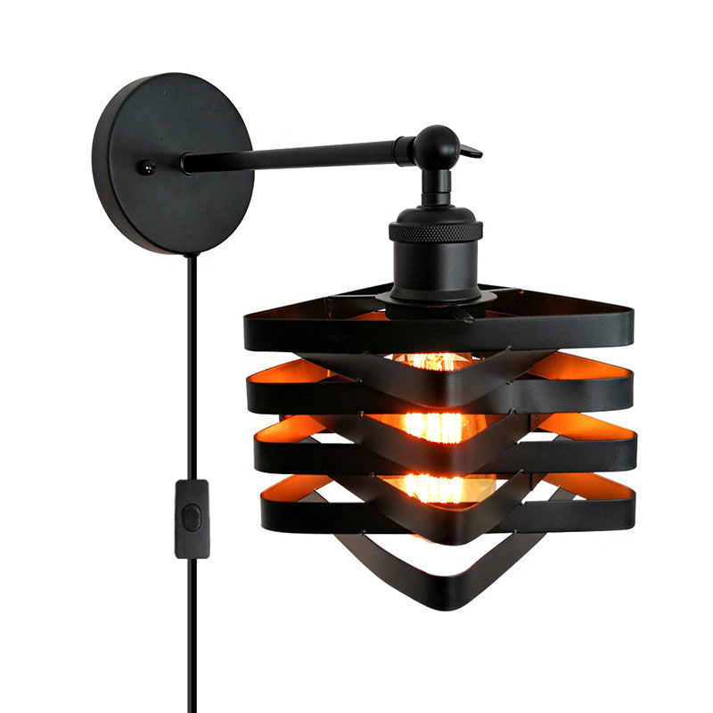 Black Modern Wall Sconce Triangle Shape Wall Light with Metal Shade for Bedroom