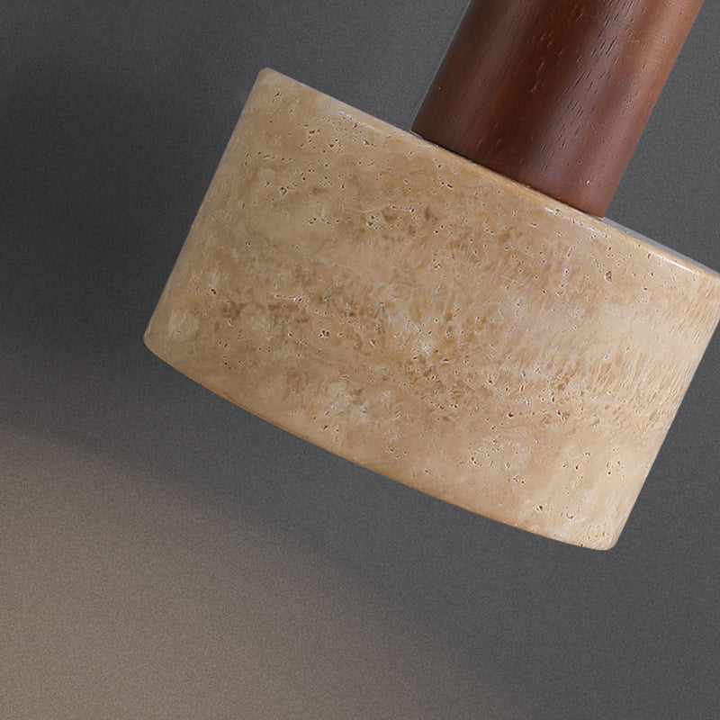 Stone and Wood Wall Lighting Cylinder Modern Wall Sconce in Brown