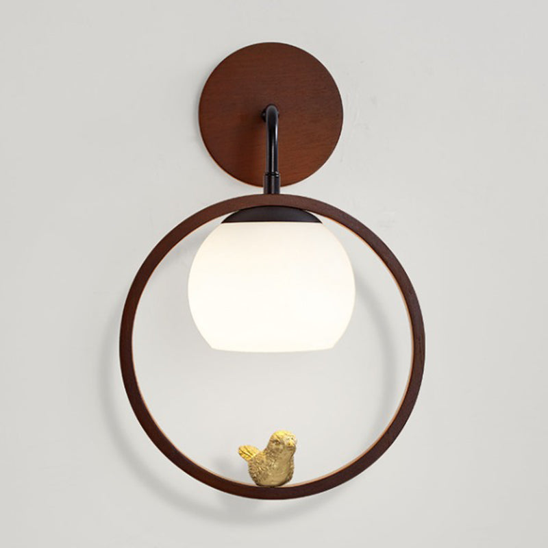 Round Shape Wood Vanity Sconce Light Modern Style 1-Light Vanity Mirror Lights