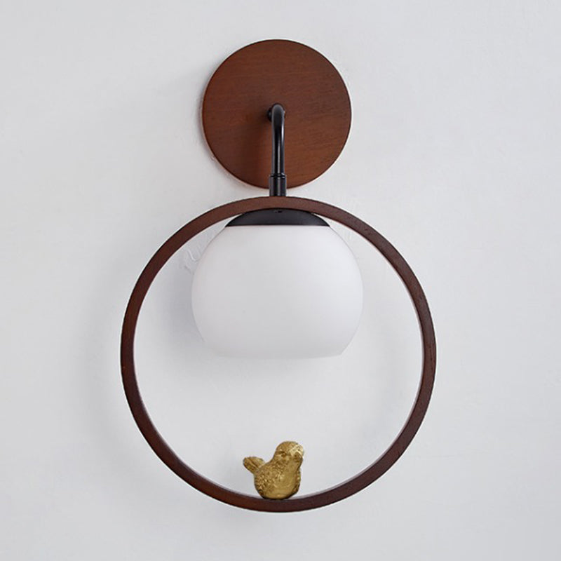 Round Shape Wood Vanity Sconce Light Modern Style 1-Light Vanity Mirror Lights