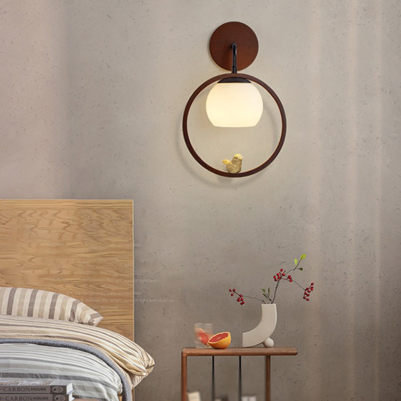 Round Shape Wood Vanity Sconce Light Modern Style 1-Light Vanity Mirror Lights