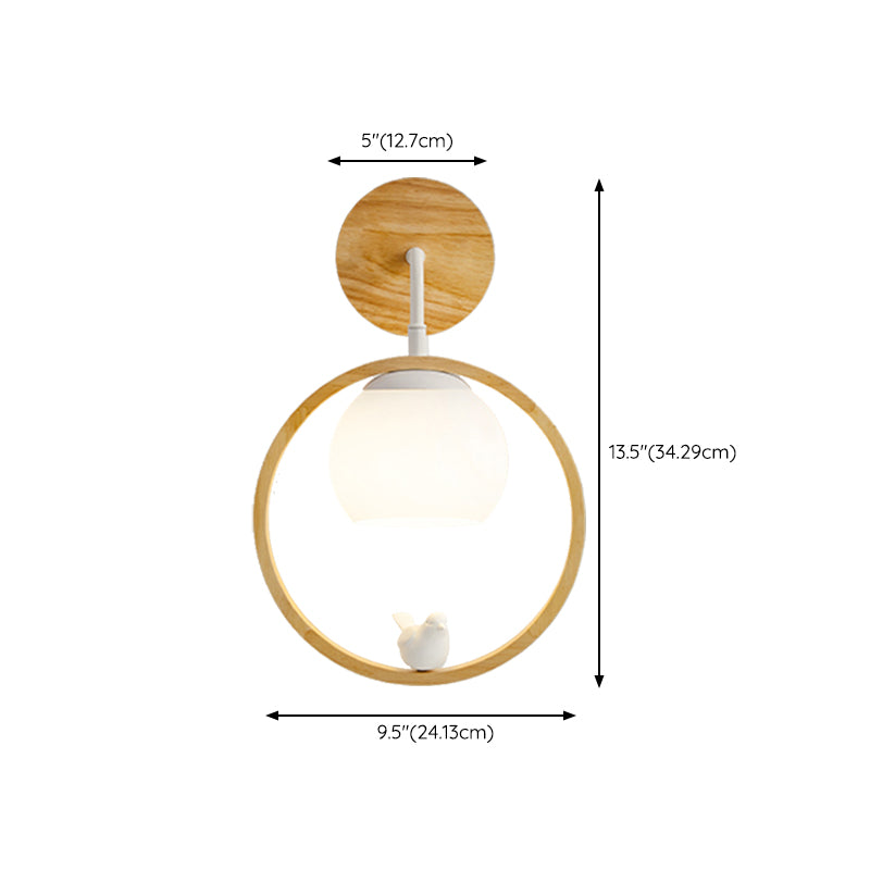 Round Shape Wood Vanity Sconce Light Modern Style 1-Light Vanity Mirror Lights