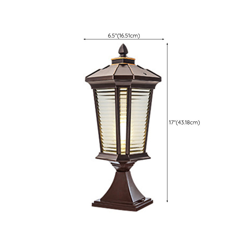 Metal Contemporary Pillar Lamp Pavilion Shape Outdoor Waterproof Light with Glass Shade