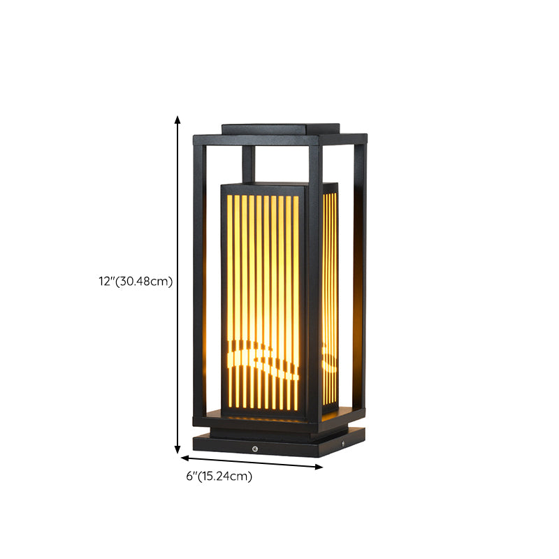 Rectangle Solar Pillar Lamp Contemporary Metal Outdoor Waterproof Light in Black
