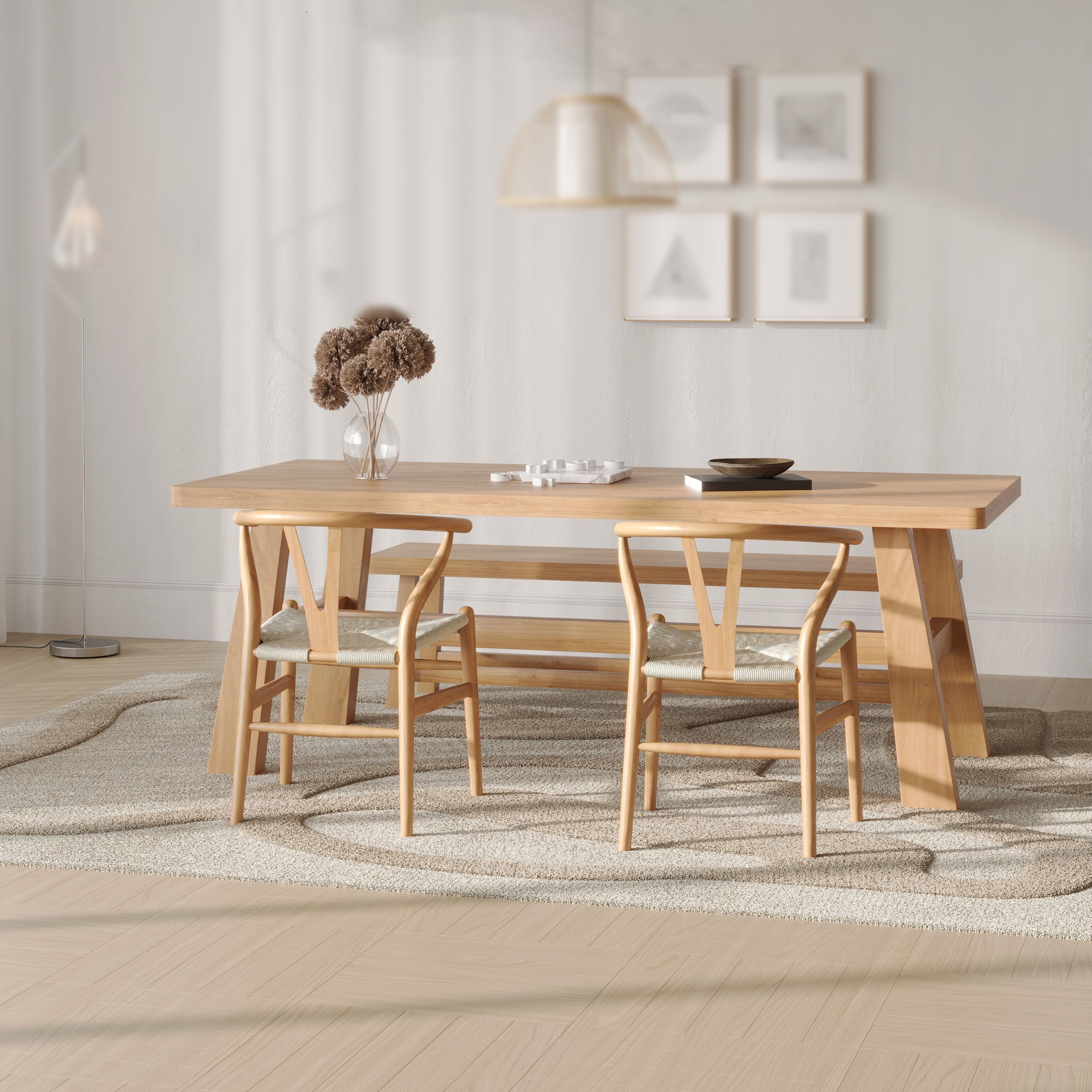 Fixed Modern Dinette Set 1/3 Pcs Solid Wood Furniture for Home