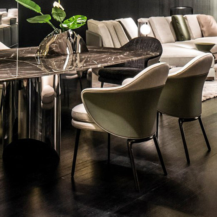 Fabric Arm Chair Nordic Style Parsons Dining Chairs with Black Legs