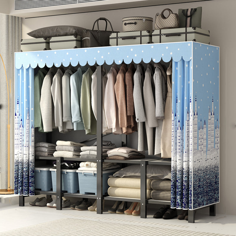 Freestanding Metal Frame Wardrobe Foldable Wardrobe with Garment Rod