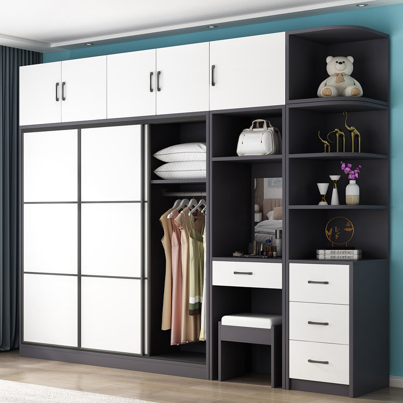 Modern Wood Frame Wardrobe Armoire Freestanding Wardrobe with Shelves