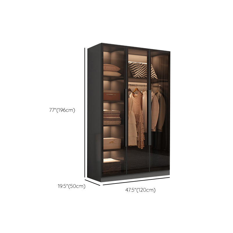 Freestanding Grey Wood Frame Wardrobe Modern Multifunctional Wardrobe with Glass Doors