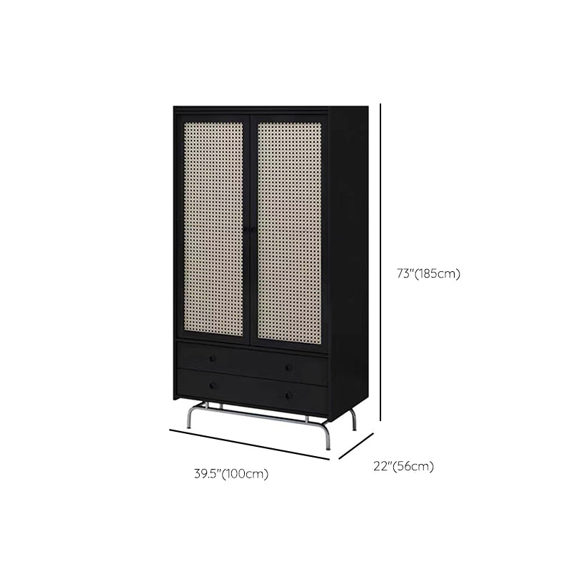 Black Solid Wood Wardrobe Modern Freestanding Wardrobe with Legs