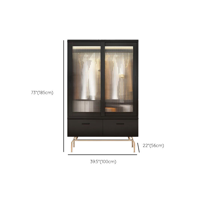 Black Solid Wood Wardrobe Modern Freestanding Wardrobe with Legs