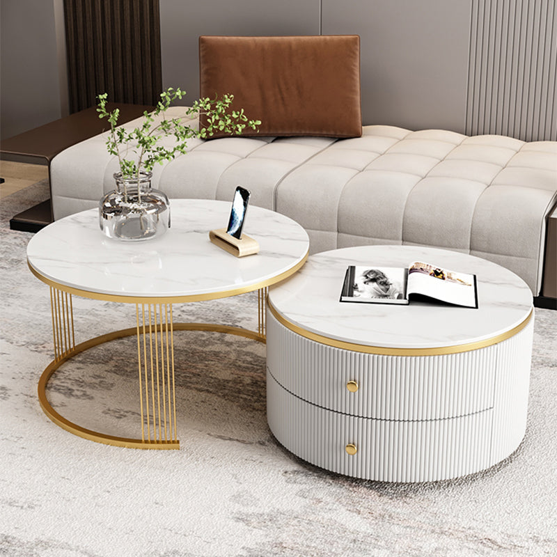 Slate Round Coffee Table Frame Nesting Coffee Table Set for Living Room