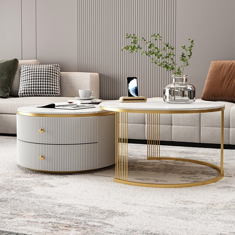 Slate Round Coffee Table Frame Nesting Coffee Table Set for Living Room