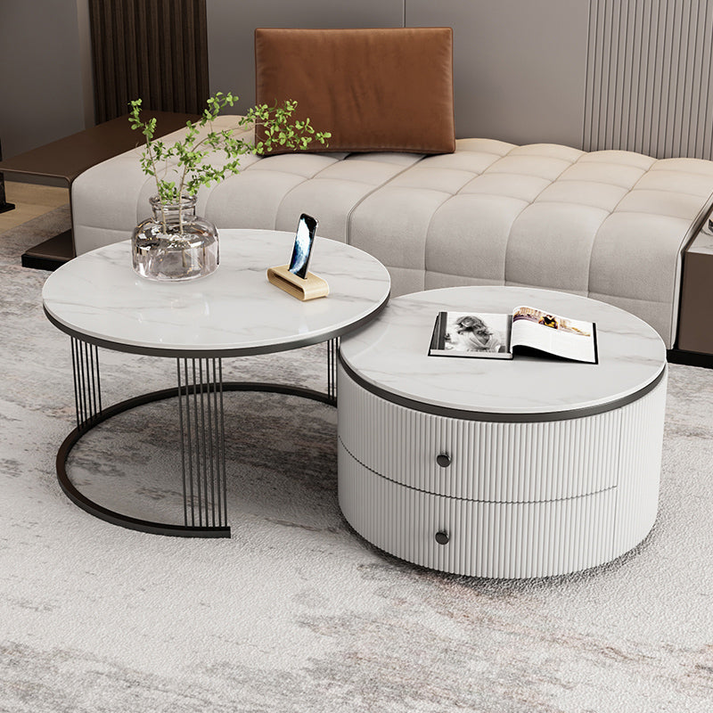 Slate Round Coffee Table Frame Nesting Coffee Table Set for Living Room